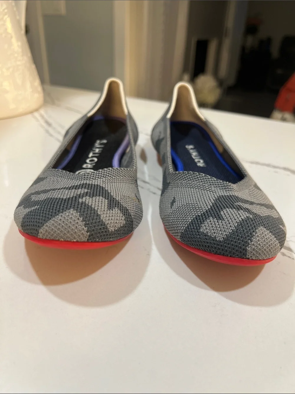 Rothy's Gray Camouflage Slip-On Ballet Flats with Red Sole size 7